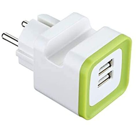 Electraline 570072 Mini adattatore con due porte USB, output 2.4A GummyLine, con supporto per cellulare, spina schuko, colore verde (1/2)