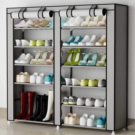 BAKAJI Scarpiera Armadio Salvaspazio 7 Ripiani 115x30x110cm Fino a 36 Paia Di Scarpe Struttura Acciaio e Rivestimento In Tessuto TNT Impermeabile Con Chiusura Zip Antipolvere (Grigio)