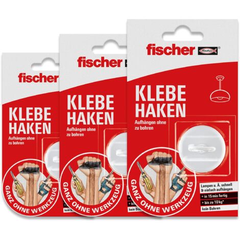 Fischer 3x Gancio Strong, Ganci Adesivi con Colla Bicomponente senza Bucare il Muro, per Appendere a Soffitto e a Parete Fino a 10 Kg, per Luci, Lampade, Cavi, Decori, 3 Pezzi (1/4)
