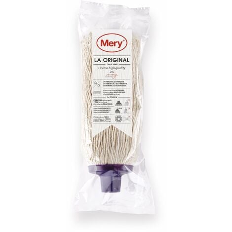 Mery Mocio in Cotone Mocio Assorbente Testa Extra-Large Attacco Universale  a Filetto Resistente Naturale Misure