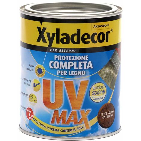 Xyladecor SMALTO LEGNO ESTERNI UV MAX Protezione Completa da sole e agenti atmosferici Idrorepellente colore NOCE SCURO 750ML, 750 ML (1/8)