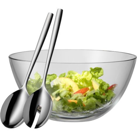 WMF Set di 3 insalatiere Taverno, posate da insalata in vetro, acciaio inossidabile Cromargan lucido, lavabile in lavastoviglie, diametro 25 cm (1/4)