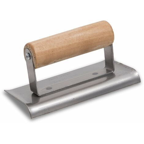 Frattazzo Marshalltown per bordi in acciaio per calcestruzzo R 10mm, L 13mm, estremità curve con manico in legno in acciaio inossidabile, dimensione della frattazzo: 152x76 mm