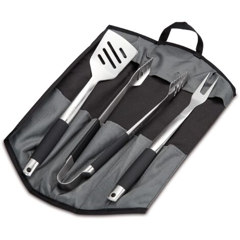 Enders Set Utensili BBQ 3 in 1 - Spatola, Pinze, Forchettone & Custodia includa - Set Premium: 3 Utensili da BBQ in acciaio inossidabile con rispettiva custodia per BBQ 8786 (1/4)