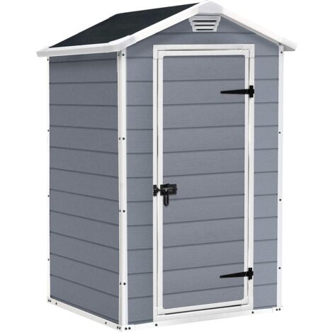 Keter Casetta da giardino Manor 4x3, Finitura Effetto Legno Graffiato, Grigia, 129x103x196 H Cm