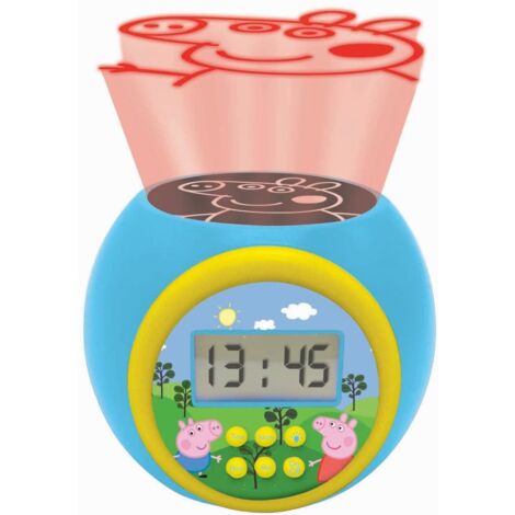 Lexibook, Peppa Pig, Sveglia a proiettore con funzione snooze e funzione allarme, luce notturna con timer, schermo LCD, funzionamento a batteria, blu/giallo, RL977PP (1/5)