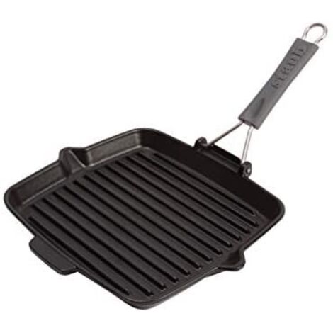 STAUB Bistecchiera in Ghisa con Manico in silicone, Adatta per Induzione, Quadrata 24 cm, Nero (1/5)