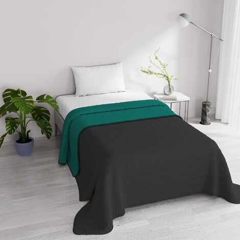 Italian Bed Linen Elegant Trapuntino Estivo, Microfibra, Grigio Scuro/Verde  Acqua, Singolo, 170x270cm