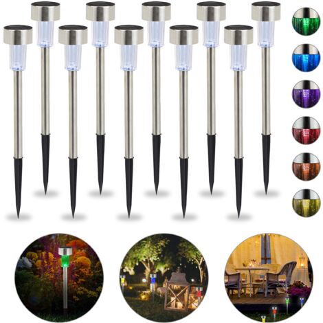 relaxdays Set da 10 Lampade Solari a LED Impermeabili, per Giardino Terrazza in Acciaio Inox, Cambio di Colore, Argento