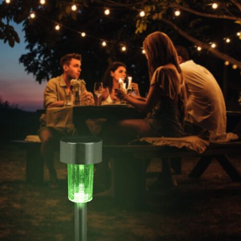 relaxdays Set da 10 Lampade Solari a LED Impermeabili, per Giardino Terrazza in Acciaio Inox, Cambio di Colore, Argento