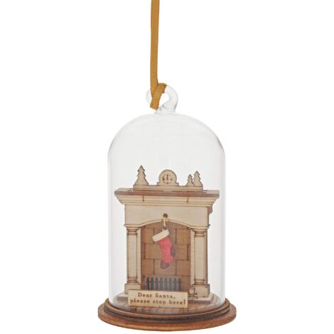 Campanello Decorativo In Vetro Kloche Le Rene Babbo Natale - Con Base In Legno - Decoro Natalizio Vintage Per Casa