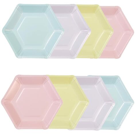 Talking Tables Pack of 8 (26cm) Large Hexagon Shaped Pastel Paper Plates Disposable Party Tableware for Kids Birthday Valentine's Day (1/5)