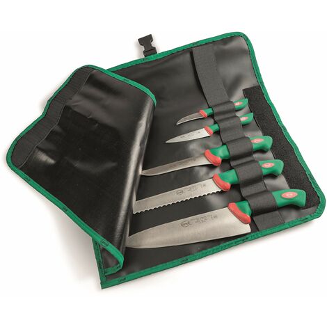 Sanelli Set 5 coltelli Premana Professional Rotolo Cuoco, Cordura, Nero/Verde
