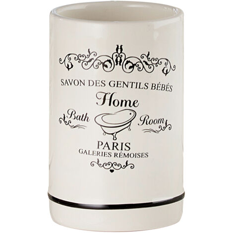 Portaspazzolini In Ceramica Paris - Design Elegante Per Bagno, 7.4x7.4x11 Cm, Bianco Antico/Nero - Foto 3