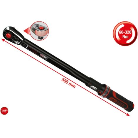 KS Tools 516.1572 Chiave Dinamometrica, ErgotorquePrecision con Testa a Cricco Reversibile, 60-320 NM, 1/2"