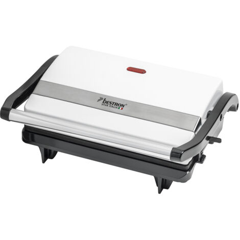 Bestron Piastra Tostapane, Griglia per panini con vassoio di raccolta, macchina per panini con impugnatura cool-touch e rivestimento antiaderente, 700 watt, Colore: Bianco