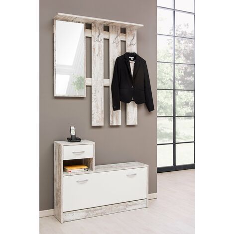 AVANTI TRENDSTORE - Rudolf - Guardaroba da Ingresso con Specchio, 3 Ganci appendiabito e Comoda scarpiera. Disponibile in diversi colori (Fresco) (1/5)