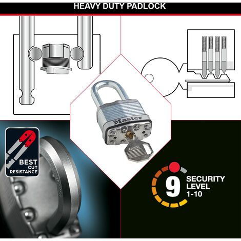 MASTER LOCK Lucchetto ad Alta Sicurezza [Chiave] [Acciaio Laminato]  [Esterno] [Archetto L] M5EURDLH - Ideale per Portali