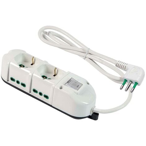 Aigostar Multipresa Ciabatta Elettrica a 6 Posti Prese Italiane 10/16A  Schuko, Cavo 5 Metri, 250v/2500W. Color Bianco