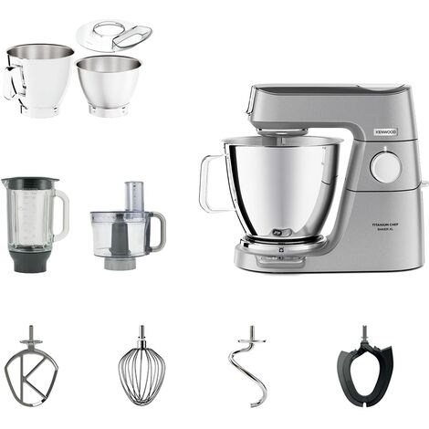 Kenwood Titanium Chef Baker XL KVL85.424SI Planetaria con Bilancia Integrata dotato con 3 utensili di miscelazione, Doppia Ciotola da 5L e 7L, Food Processor da 1,2L e Frullatore in vetro da 1,6L