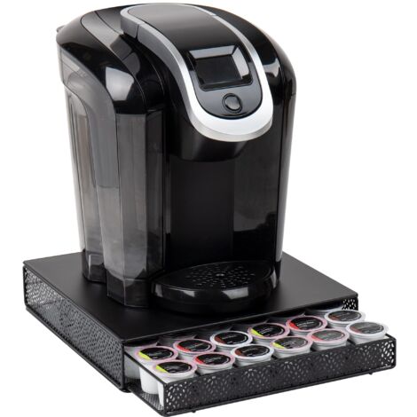 Mind Reader Network Collection, Single Serve Coffee Pod Drawer, 36 Coffee Pod Capacity, Coffee Machine Base, Solid Metal Top with Decorative Mesh Drawer, 9.5" L x 12.25" W x 2.5" H, Black