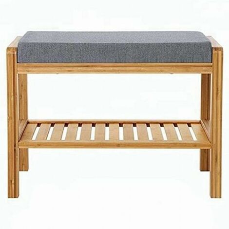 Panca Portascarpe In Legno Massello | 2 Livelli Con Cuscino E Contenitore | 55 Cm | Moderna Per Ingresso | Grigio - 3