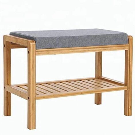 Relaxdays Panca Per L'Ingresso, In Bambù, Ripiano Poggiascarpe Scomparto Salvaspazio Hlp 50x90x33 Cm Naturale Grigio 86648267