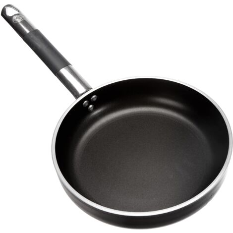 Pentole Agnelli ALSC2111SSPIC24 Alblack Padella in Alluminio, Spessore 5 mm, Fondo Induzione da 10 mm, con Manico Tubolare in Acciaio Inossidabile ”Cool”, Antiaderente, 24 cm, Nero