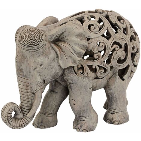 Design Toscano Anjan l'Elefante Arredo in stile Indiano Jali Statua Animale, poliresina, Pietra marrone, 30,5 cm