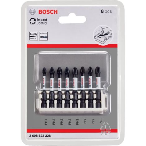 Bosch Professional 8 pz. di Bit di Avvitamento (Impact Control, PZ/PH Bits, Lunghezza 50mm, Universalhalter, Pick and Click, Accessorio Avvitatore a Impulsi)