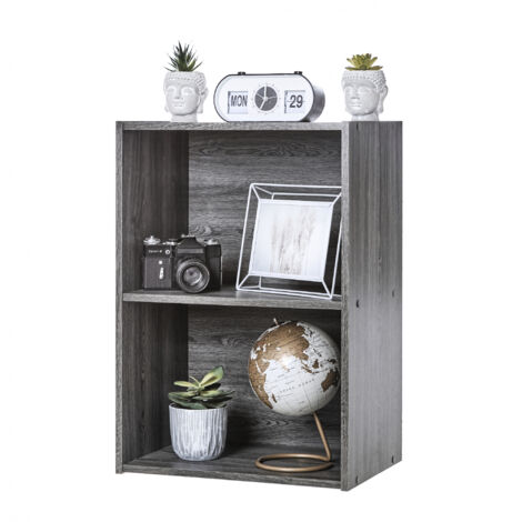 Iris Ohyama Mobile, Libreria, Scaffale Angolare da Parete in Legno, 2 Livelli, Grigio, Polivalente, Modulare, Aperto, Per Soggiorno, Ufficio, Camera, Libri, CD, Decorazioni, Montaggio Facile, CX-2
