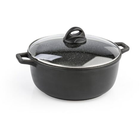 Barazzoni Le Cotture Speciali Casseruola Due Manici con Coperchio, Alluminio Pressofuso, Nero, 28 cm (1/4)