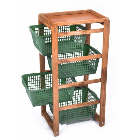 Carrello salvaspazio, cucina, legno naturale scuro, 4 cestelli in  polipropilene, portafrutta 38x32x82h