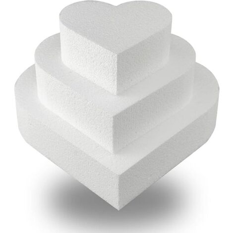 MCE-Commerce Set di Torte a Forma di Cuore in polistirolo, 3 Piani, Altezza 5 cm, 10 cm, 15 cm, 20 cm, Bianco, 20 x 20 x 15 cm (1/5)