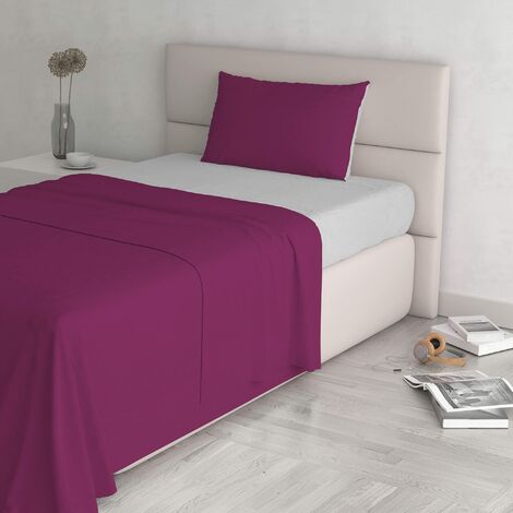 Italian Bed Linen Completo Letto Natural Color, 100% Cotone, Fucsia/Grigio  Chiaro, Piazza e Mezza