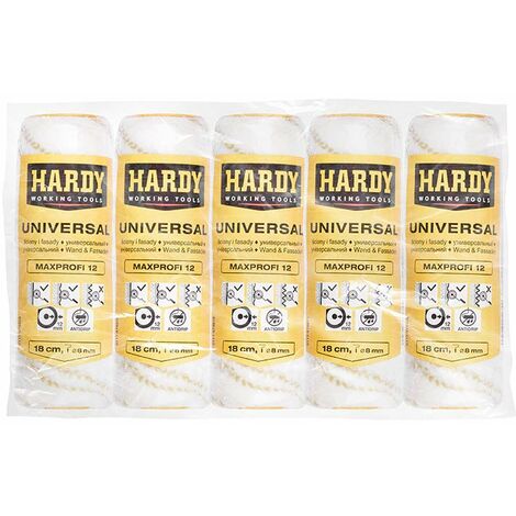 HARDY WORKING TOOLS 5x rullo di verniciatura 25cm, lunghezza del pelo 12mm, diametro 48mm, rotolo di verniciatura, Telai per rulli, giallo-bianco