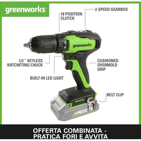 Trapano Senza Spazzole Trapano Avvitatore Greenworks 24V - Senza Spazzole, 35 Nm, Con Batteria E Accessori Trapano Senza Spazzole Batteria 2Ah - Foto 8