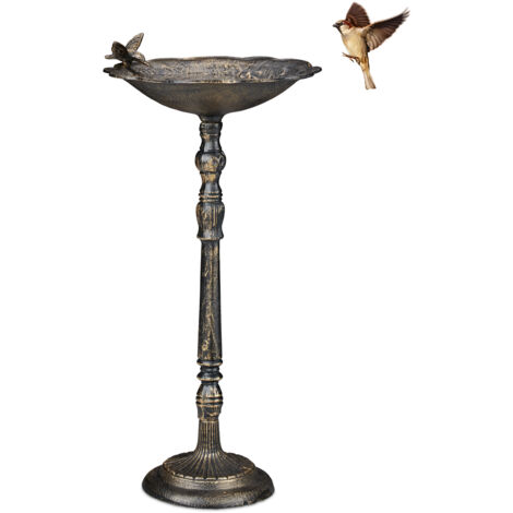 Relaxdays Abbeveratoio, Vaschetta per Uccellini da Terra, Decorazione Giardino, Accessori per Uccelli, 74,5 cm, Bronzo