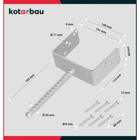 KOTARBAU® Supporto per pali 141 mm per recinzioni travi in legno Manicotto  di ancoraggio al