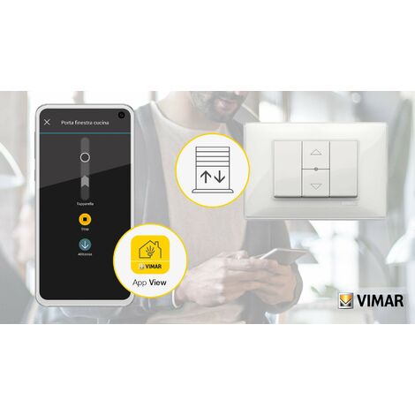VIMAR 14594.0 Piatta comando collegato IoT per 1 persiana,orientamento a foglie, uscita relè, controllo locale e remoto, doppia tecnologia Bluetooth e Zigbee, visibilità al buio tramite LED RGB,bianco
