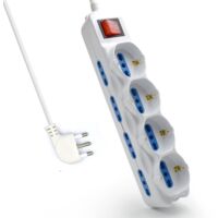 Multipresa a 12 Posti, Ciabatta Elettrica con 12 Prese (4 Schuko/Tedesche + 8 Italiane 10A/16A) - Spina Italiana 16A - Potenza 250V/2500W - Cavo da 1,5 Metri, Prese Angolate a 45°