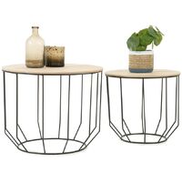 LIFA LIVING Tavolini da Salotto Moderno Set da 2, Coperchio Rimovibile per Funzione Cestino, Tavolino Design Legno e Metallo, capacità Fino a 20 kg
