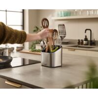 Porte-ustensiles Joseph Joseph - Acier Inoxydable Anti-traces - Range Couverts Design - Gris