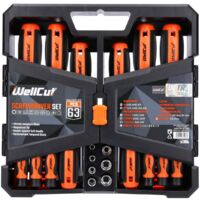 WELLCUT WC-RSD63 - Set di 63 cacciaviti di precisione a cricchetto e impugnatura antiscivolo e punte magnetiche in acciaio robusto, in una custodia portatile per fai da te e applicazioni professionali