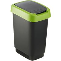 Rotho Pattumiera “Twist" 10 litri - 24.8 x 18.1 x 33 cm – Cestino per la carta in plastica (PP) in nero/verde – Bidone spazzatura con coperchio basculante o ribaltabile