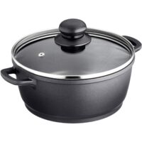 Karl Kruger Leipzig Aluguss-Pentola con Coperchio in Vetro e termopresine, 2,1 l, Metallo, Nero, 30 x 20 x 30 cm