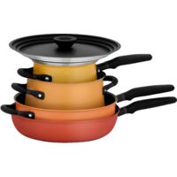 Meyer Accent Spark - Set di 6 pentole e padelle impilabili con coperchi universali e forma anti fuoriuscita, mix di pentole in acciaio inossidabile e antiaderenti