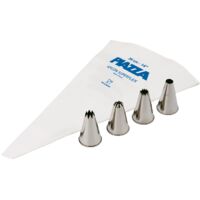 PIAZZA Set per Dolci - Sac a Poche Professionale 34 cm + 4 Beccucci in Acciaio Inox da 12mm - Per Realizzare Decorazioni su Dolci, Torte e Pasticcini, Sacca Riutilizzabile in Resistente Nylon