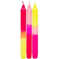 Talking Tables - Candele da cena affusolate, non profumate, rosa fluo, arancione e giallo, confezione da 3, 20 cm