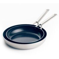 Blue Diamond Cookware Triple Set Di Padella Antiaderente in Acciaio Inossidabile in Ceramica da 24 cm & 28 cm, Senza PFAS, Multistrato, Induzione, Forno, Lavabile in Lavastoviglie, Argento
